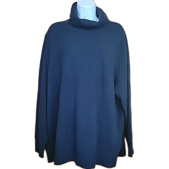 LANDS END Plus Size 3X Cashmere Turtleneck Sweater Navy Blue NWT Solid - Picture 2 of 8